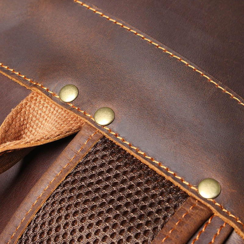 sac à dos en cuir marron rivets de protection