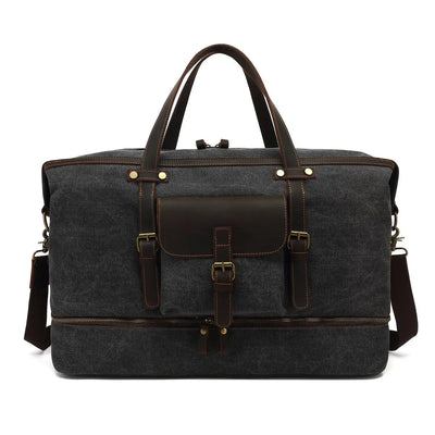 large duffle bag, dark grey, cotton canvas and leather details