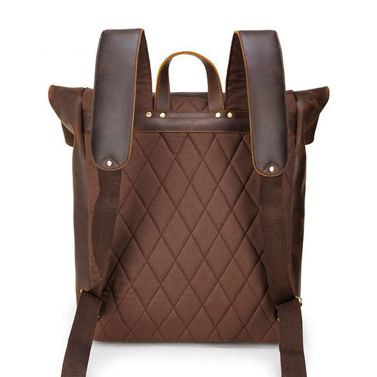 backpack leather unisex roll brand Leather Roll Top Backpack