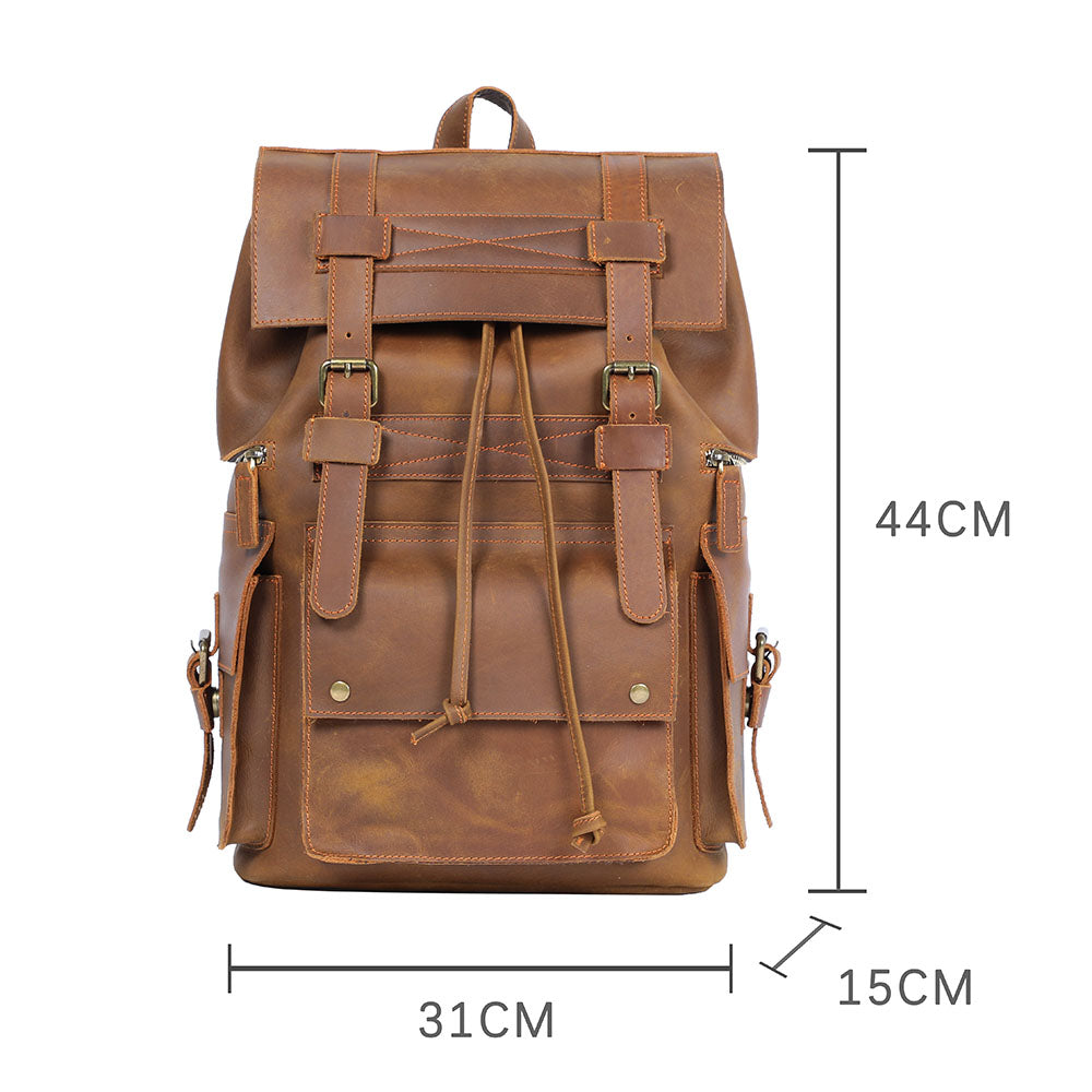 brune leather backpack Brown Leather Backpack - Rugged Rucksack for Men