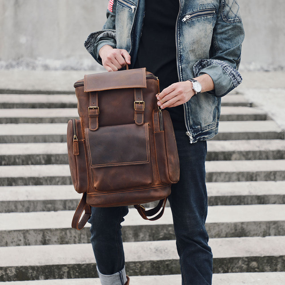 Leather Laptop Backpack Vintage Travel Bag HORE