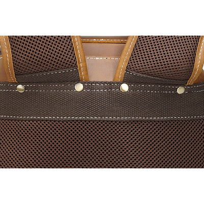 reinforced shoulder straps with rivet of a leather bag backpack