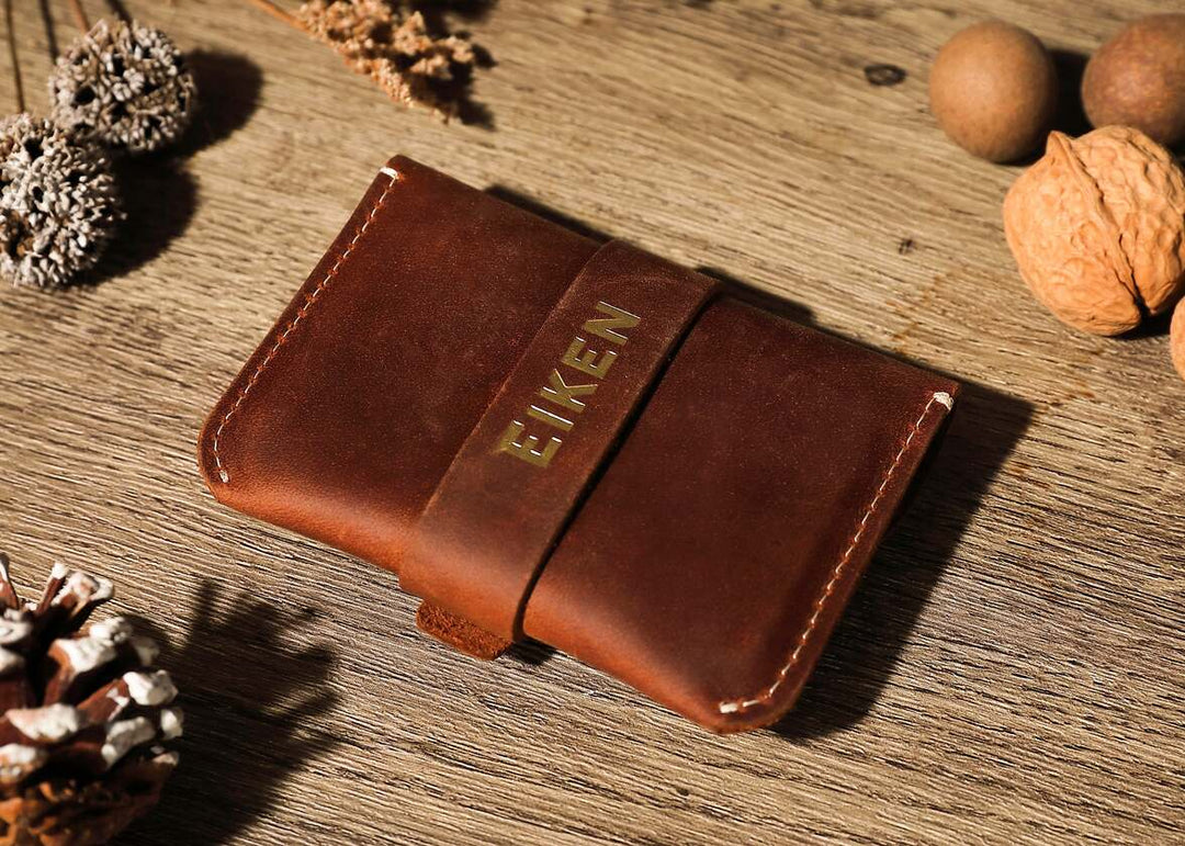 【SATUR】RIGA LEATHER CARD HOLDER / SADDLE BROWN Leather Business Card Holder | Slim Men's Wallet RFID