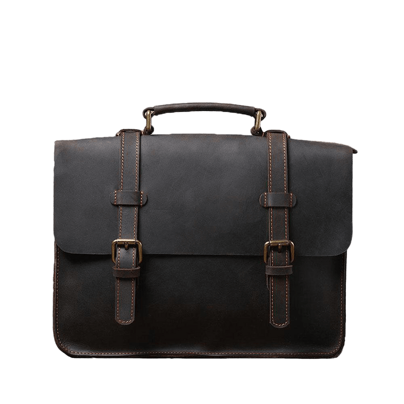 Leather Courier Bag, brown, full grain leather, Zaina