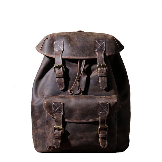 Leather Knapsack - Brown - 19L Vintage Leather Backpack for Men - 15