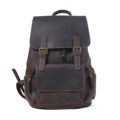 leather drawstring backpack, brown, oil immersed leather, dashan