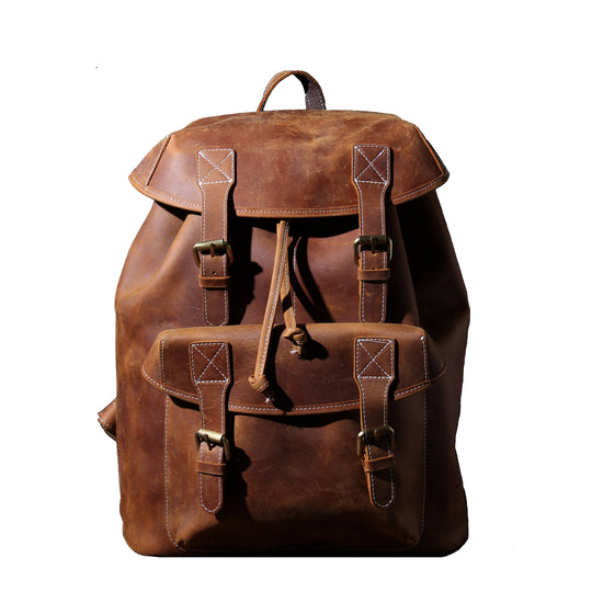 Leather Knapsack - Coffee - 19L Vintage Leather Backpack for Men - 15