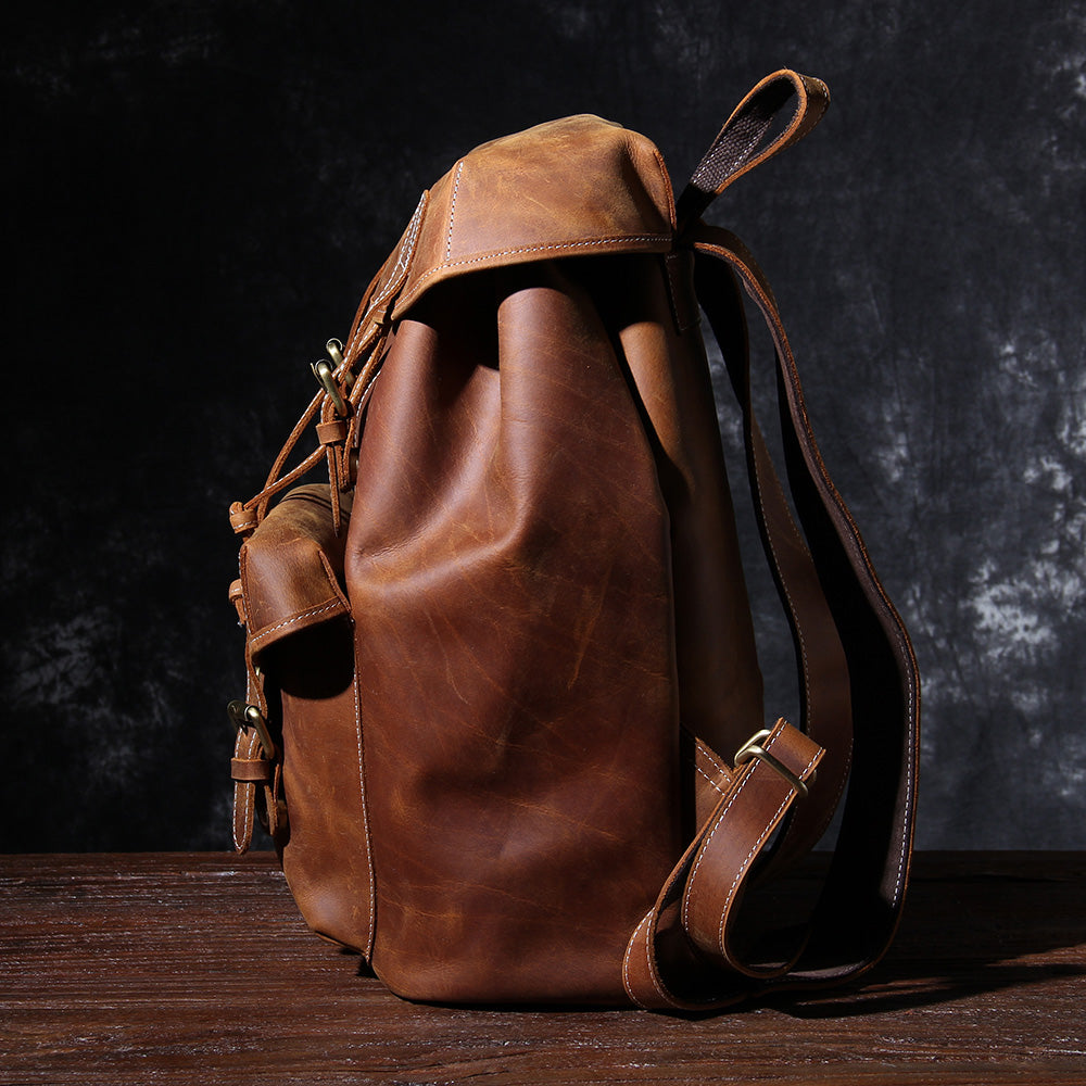 Leather Knapsack Vintage Backpack for Men KALINKA