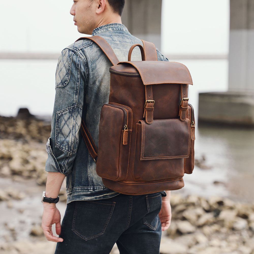 leather laptop backpack