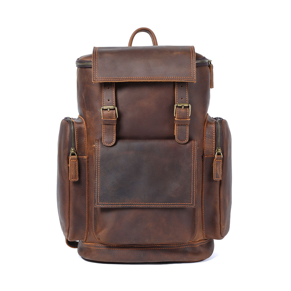 leather laptop backpack, brown, Hore