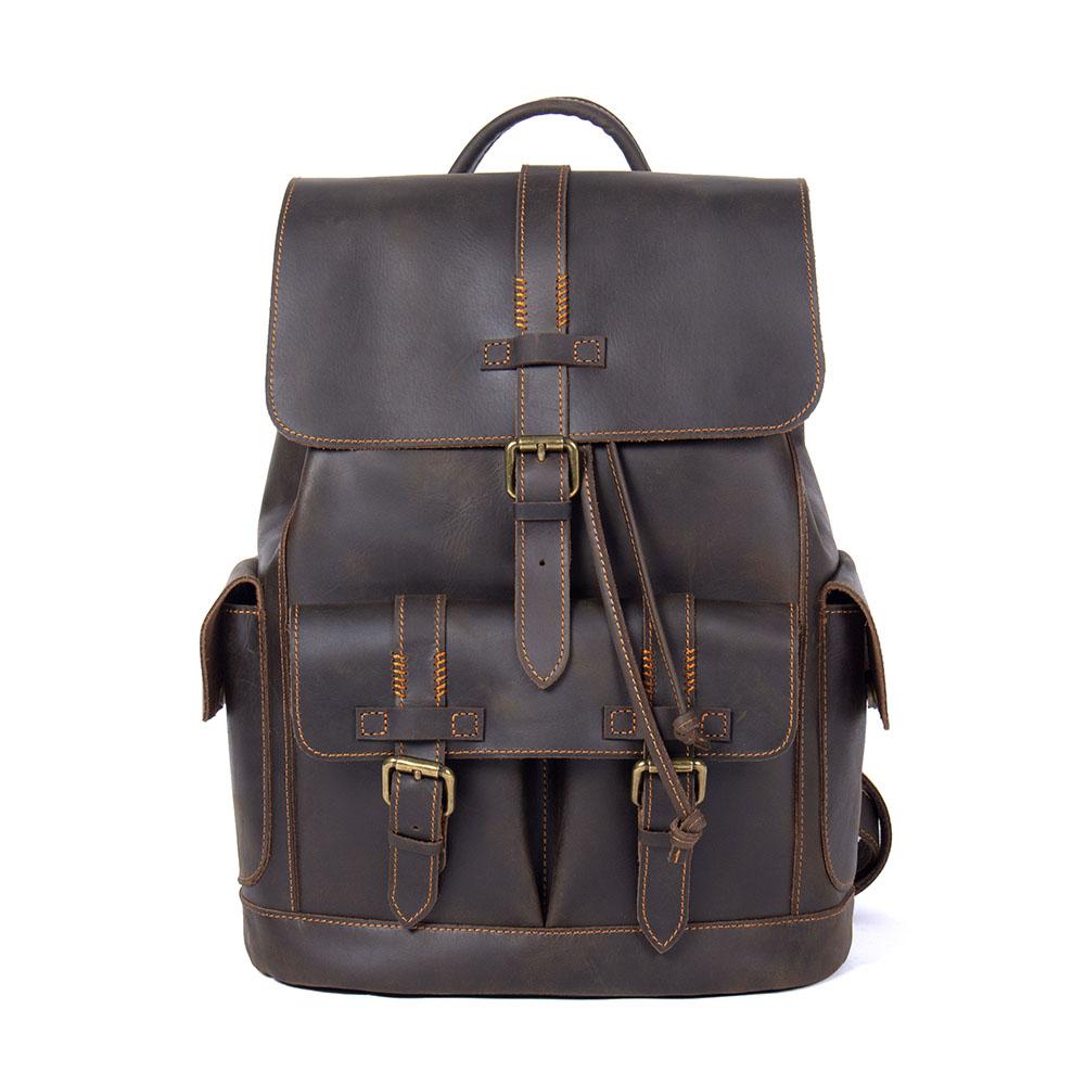 leather laptop bag, brown, aryn, ideal for daily commute with several pockets and a spacious main compartment