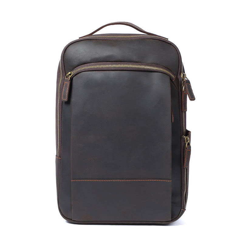 leather laptop rucksack, brown, crazy horse leather, roska