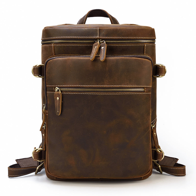 leather rucksack backpack, brown, pull up leather, novoa