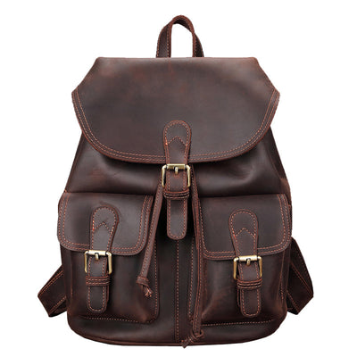 leather satchel backpack, coffee, genuine leather, okla