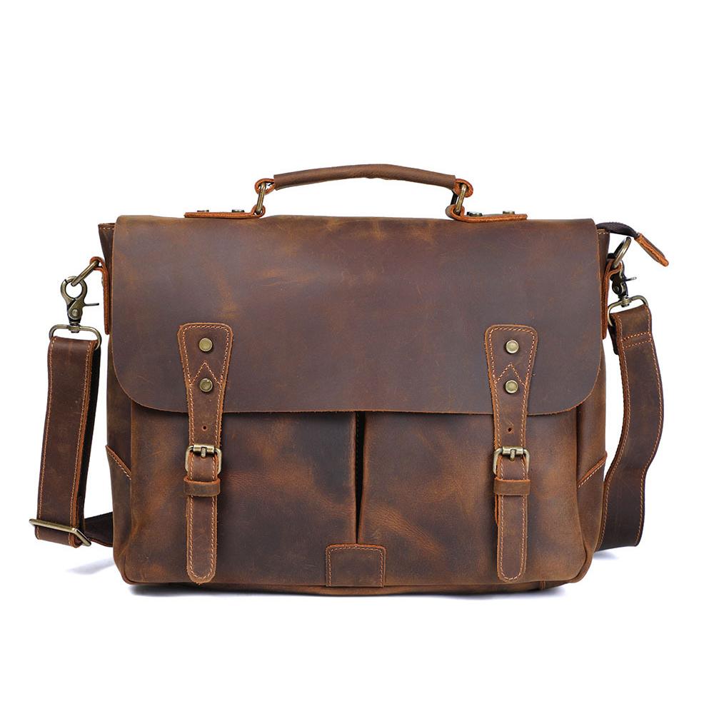sac bandoulière cuir homme, café, cuir pleine fleur vintage, Vatea