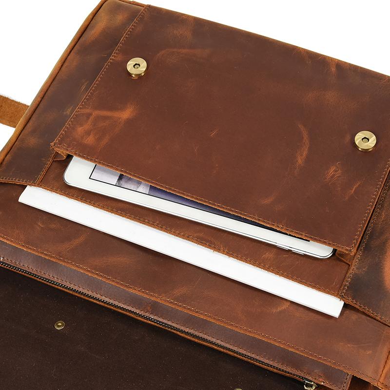 leather shoulder bag external ipad pocket