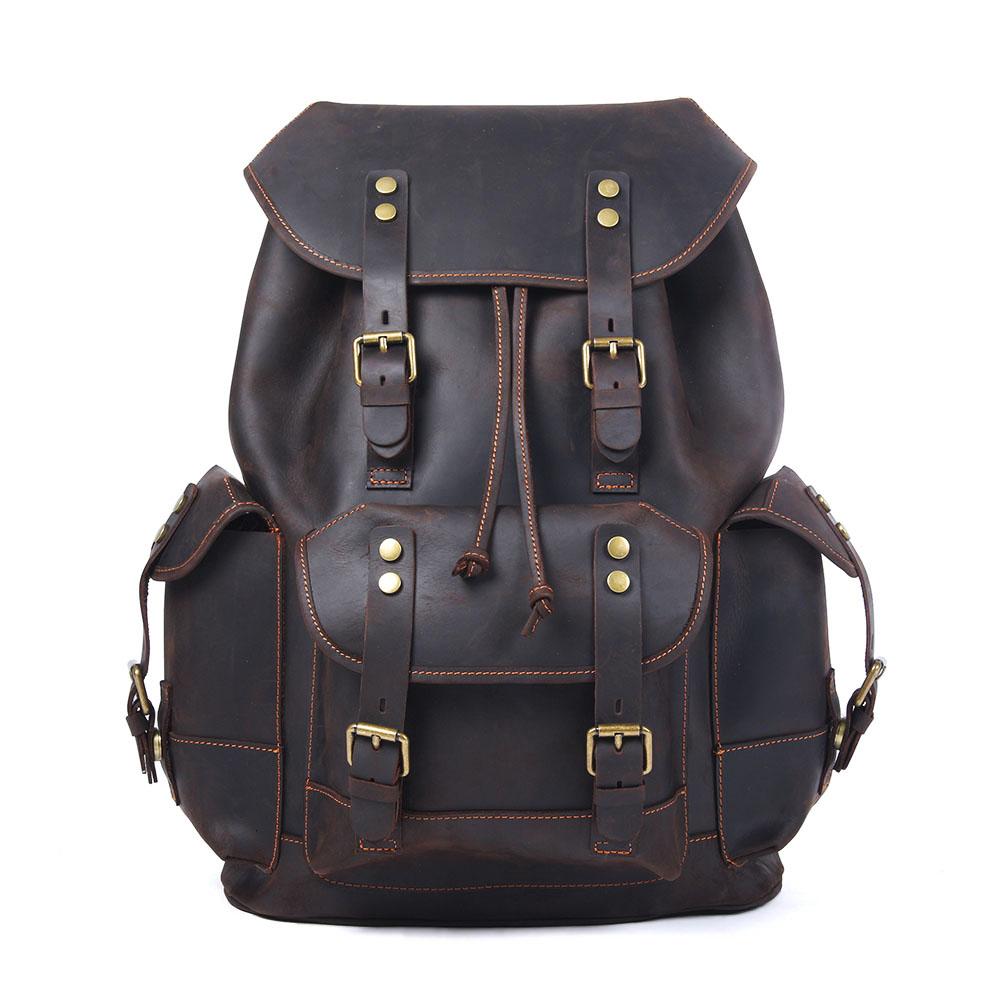 leather travail backpack for men, brown, full grain leather, waterloo