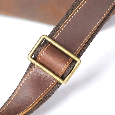 Close-up of adjustable shoulder strap detail on Leather Travel Duffle Bag