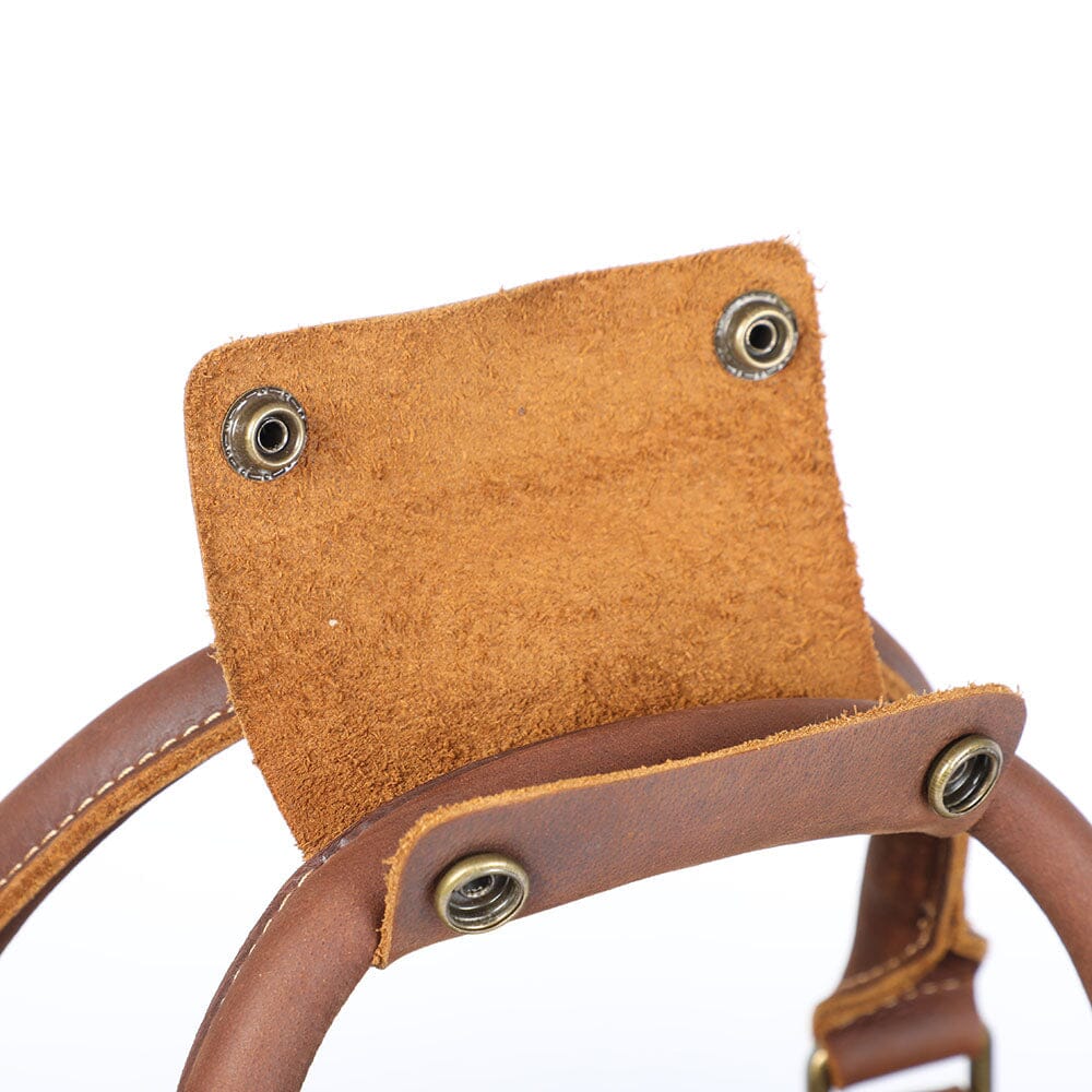 Close-up of comfortable and handy top handle detail on Leather Travel Duffle Bag