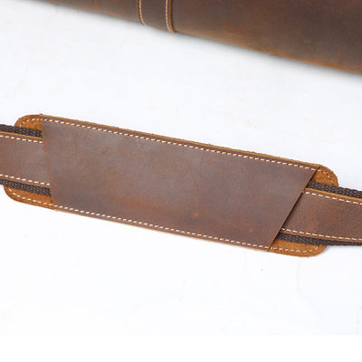 Close-up of padded shoulder strap detail on Leather Travel Duffle