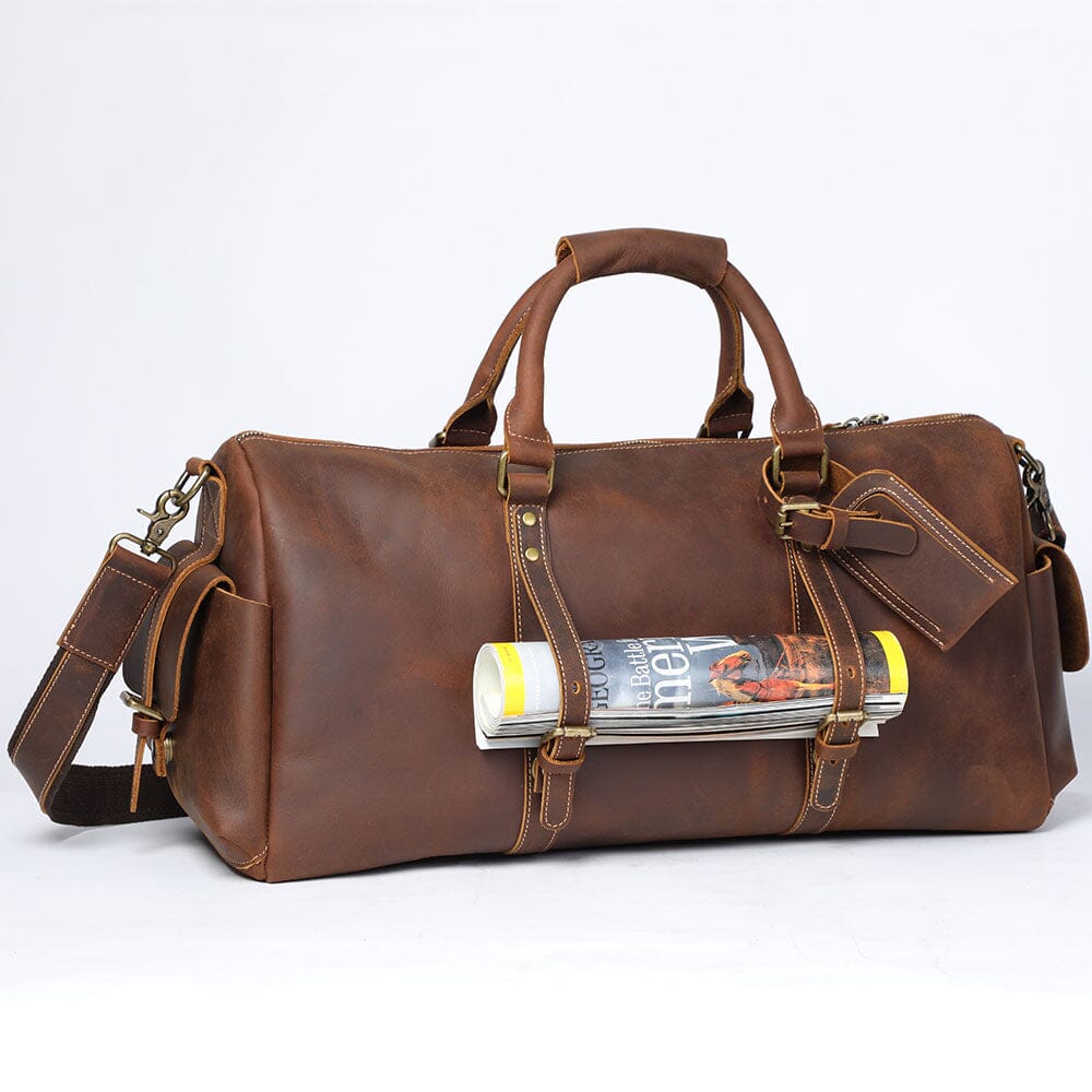 Leather Travel Duffle Bag in an outdoor setting
