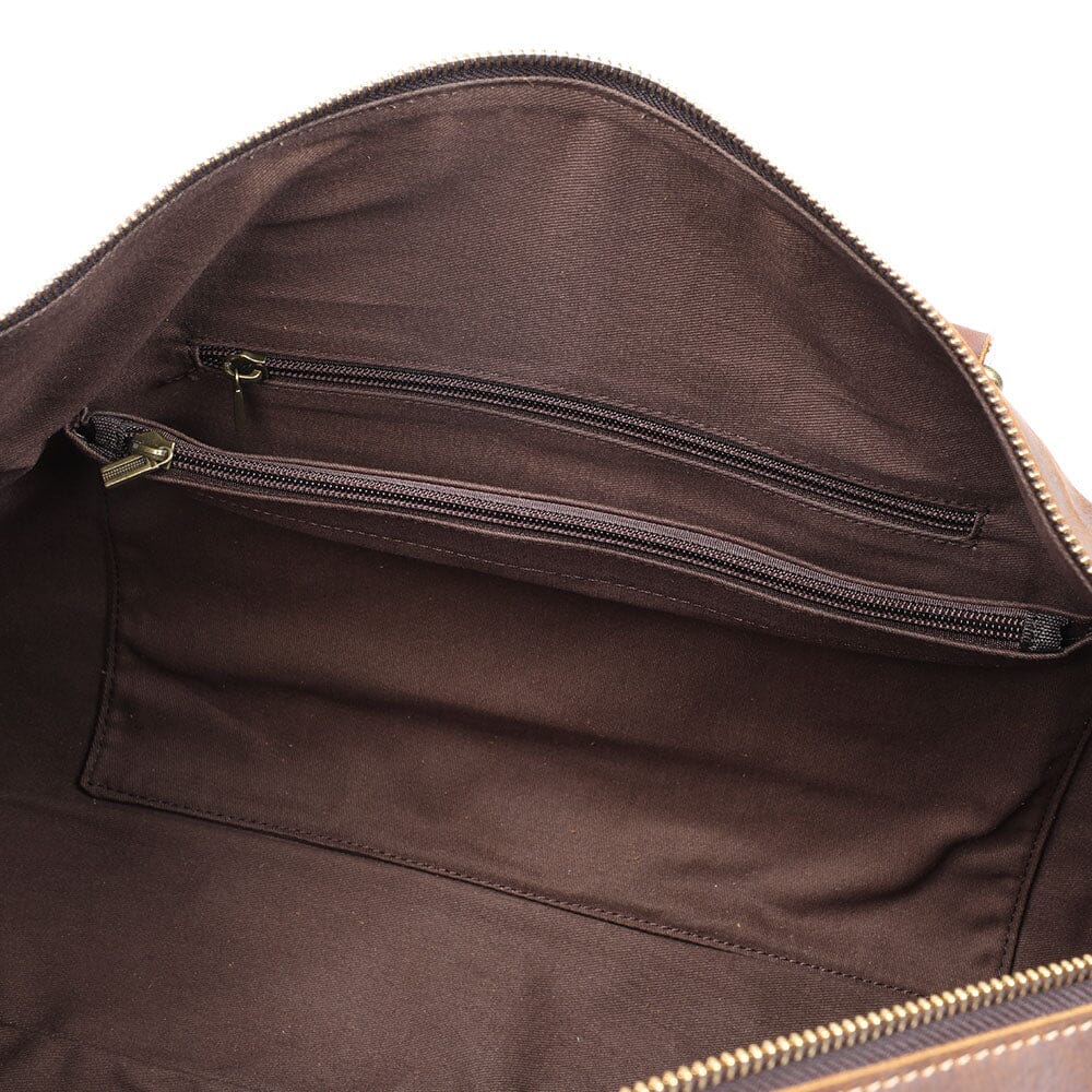 Soft cotton lining in a Leather Travel Duffle Bag