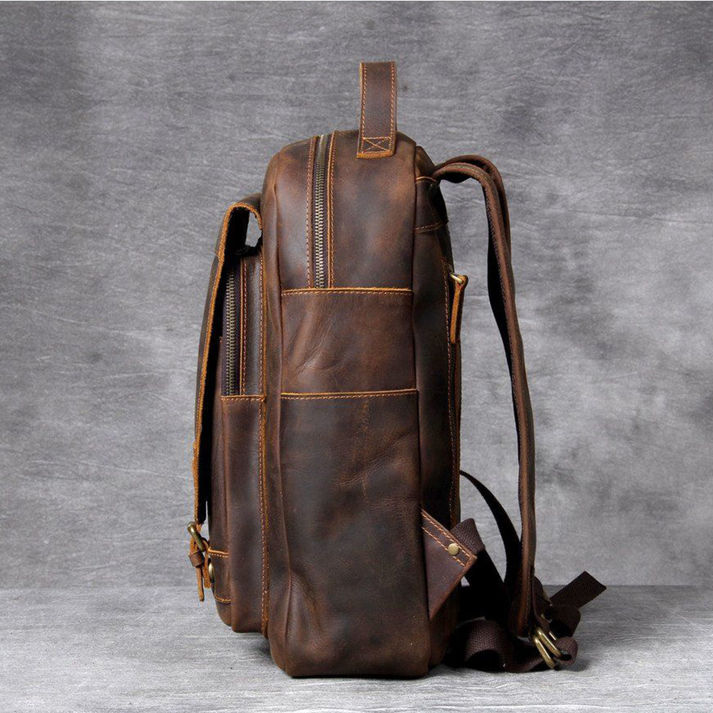 Tan Leather Backpack Vintage Bag for Men Women CAREA