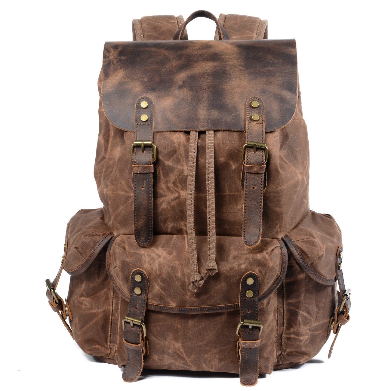 Canvas leather backpack, brown, waxed canvas and leather details