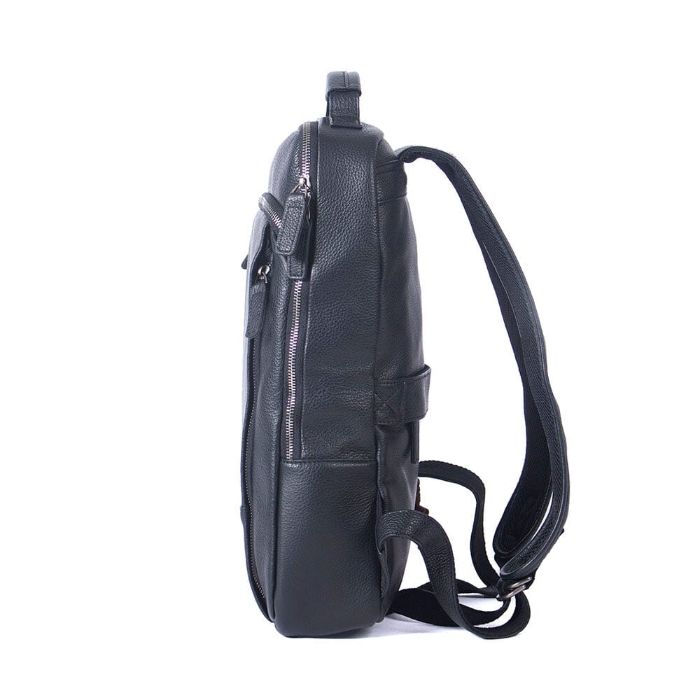 black genuine leather backpack mens Black Leather Laptop Backpack