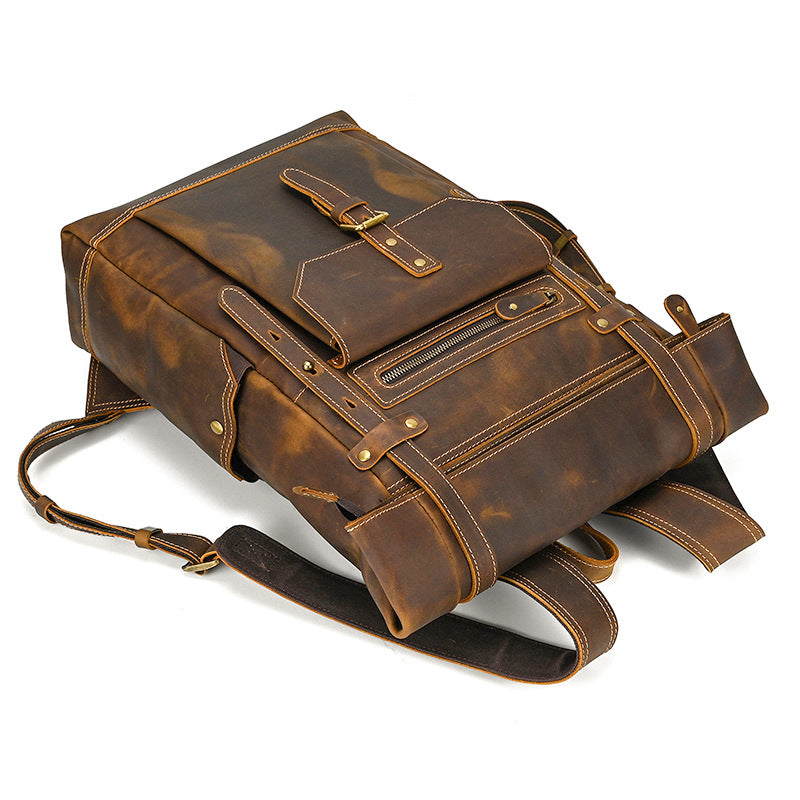 mens brown leather backpack