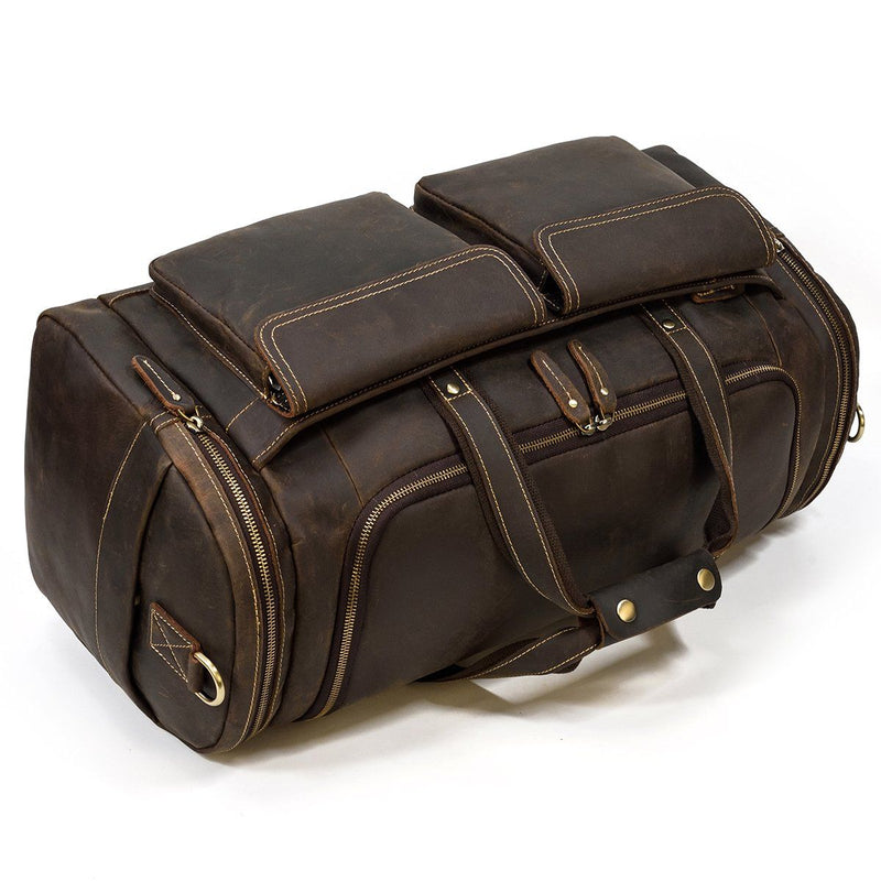 mens brown leather duffle bag