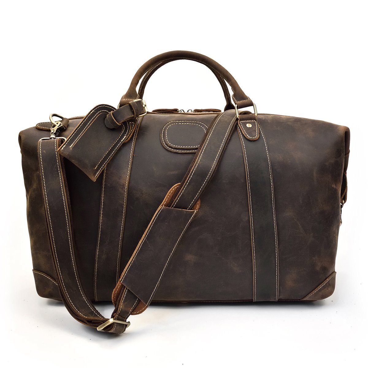 mens brown leather holdall bag
