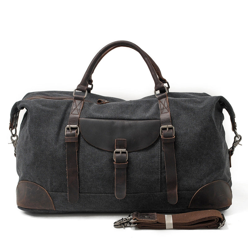 black mens canvas overnight bag