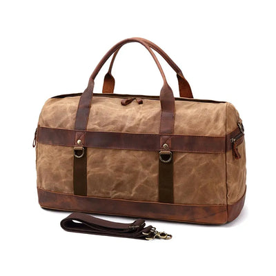 men's duffle bag, khaki, water-resistant canvas and vintage authentic leather