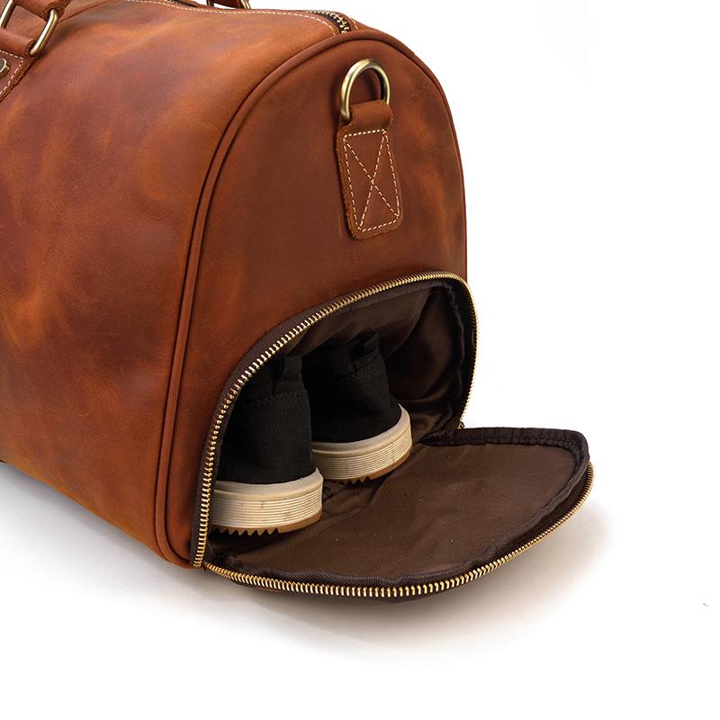 Sac Week-end Vintage Marron Cuir Véritable - Bandoulière Ajustable - Fabriqué Inde