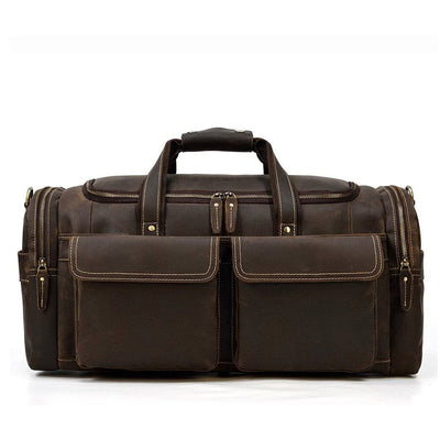 men leather duffle bag, brown, oil immersed full grain leather, Bogota