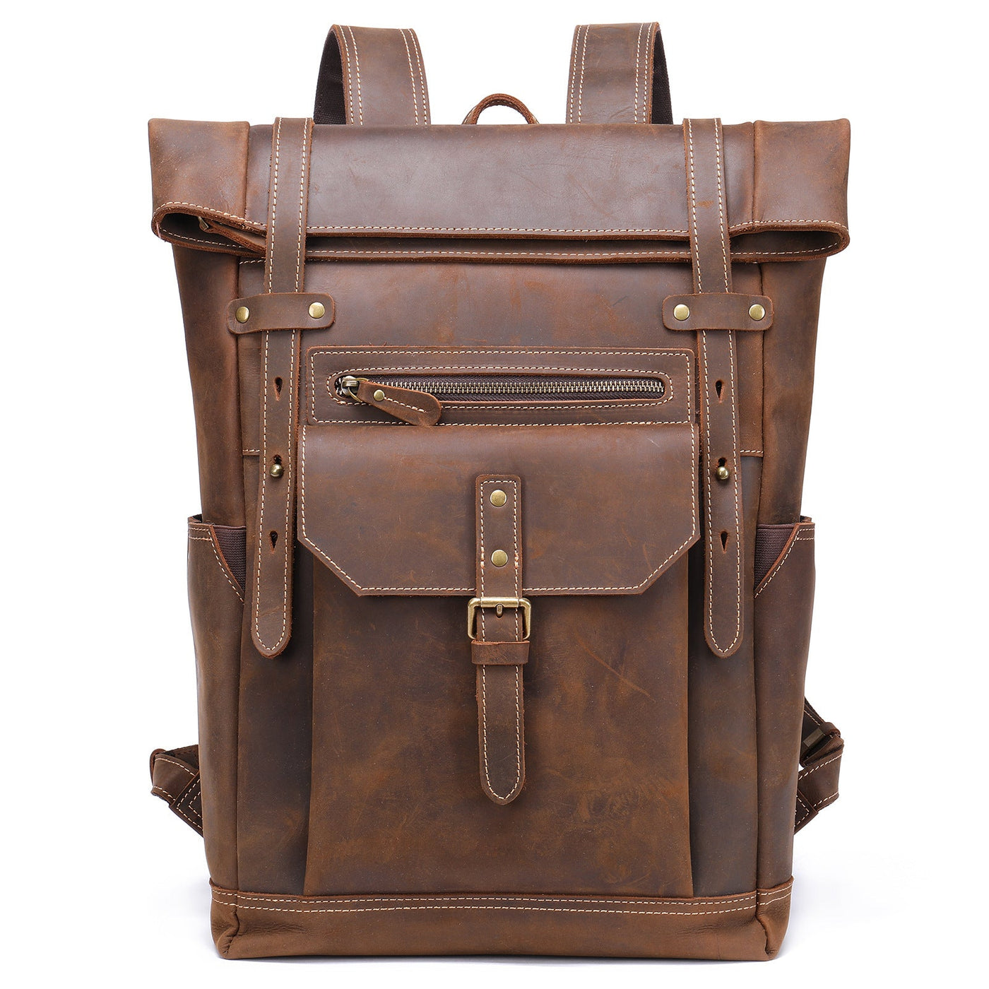 men's leather rucksack, brown, full grain leather, alta