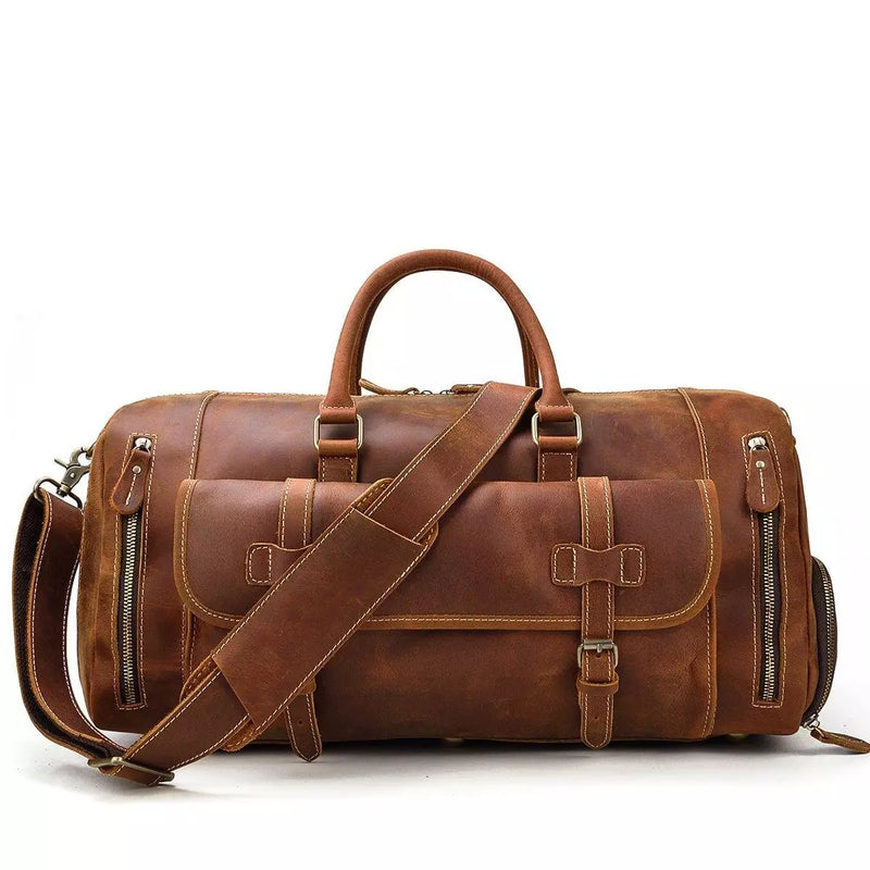 mens leather weekend bag, coffee, crazy horse leather, Managua