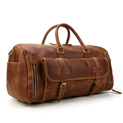 mens leather weekend bag with shoe compartment