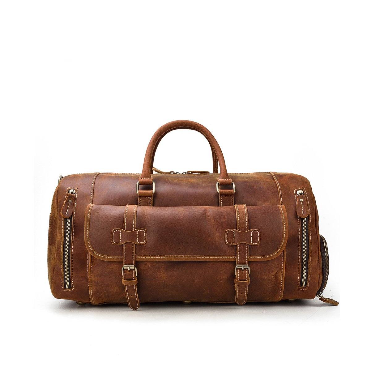 Men's Overnight Travel Leather Duffel Bag - 30L Top Grain Leather