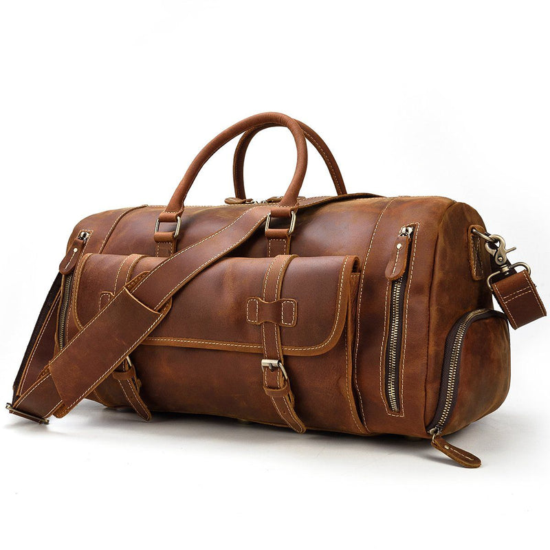 mens leather weekend duffle bag