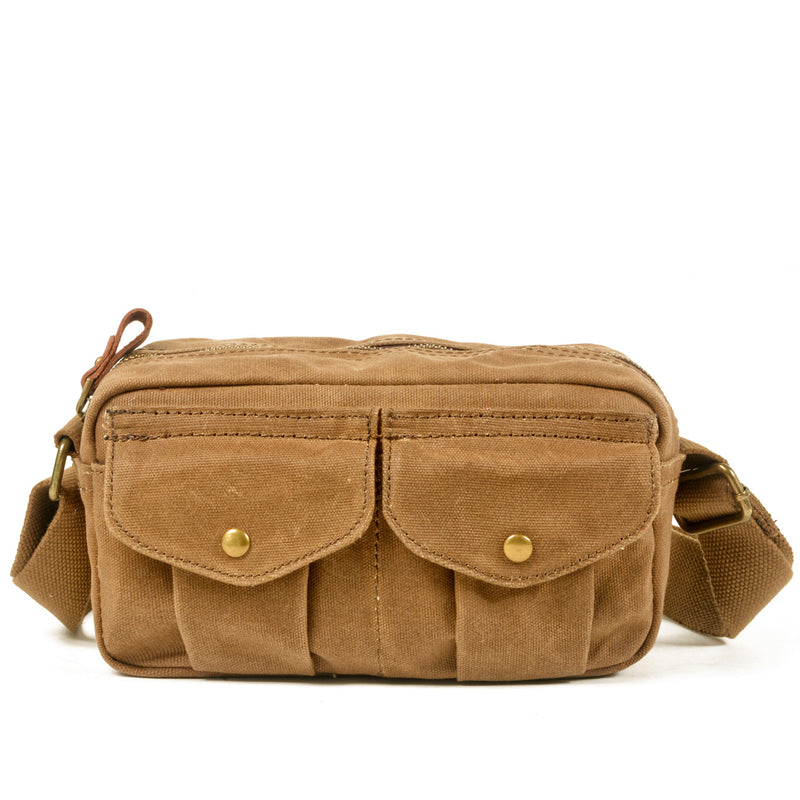 mini shoulder bag, khaki, waxed cotton canvas