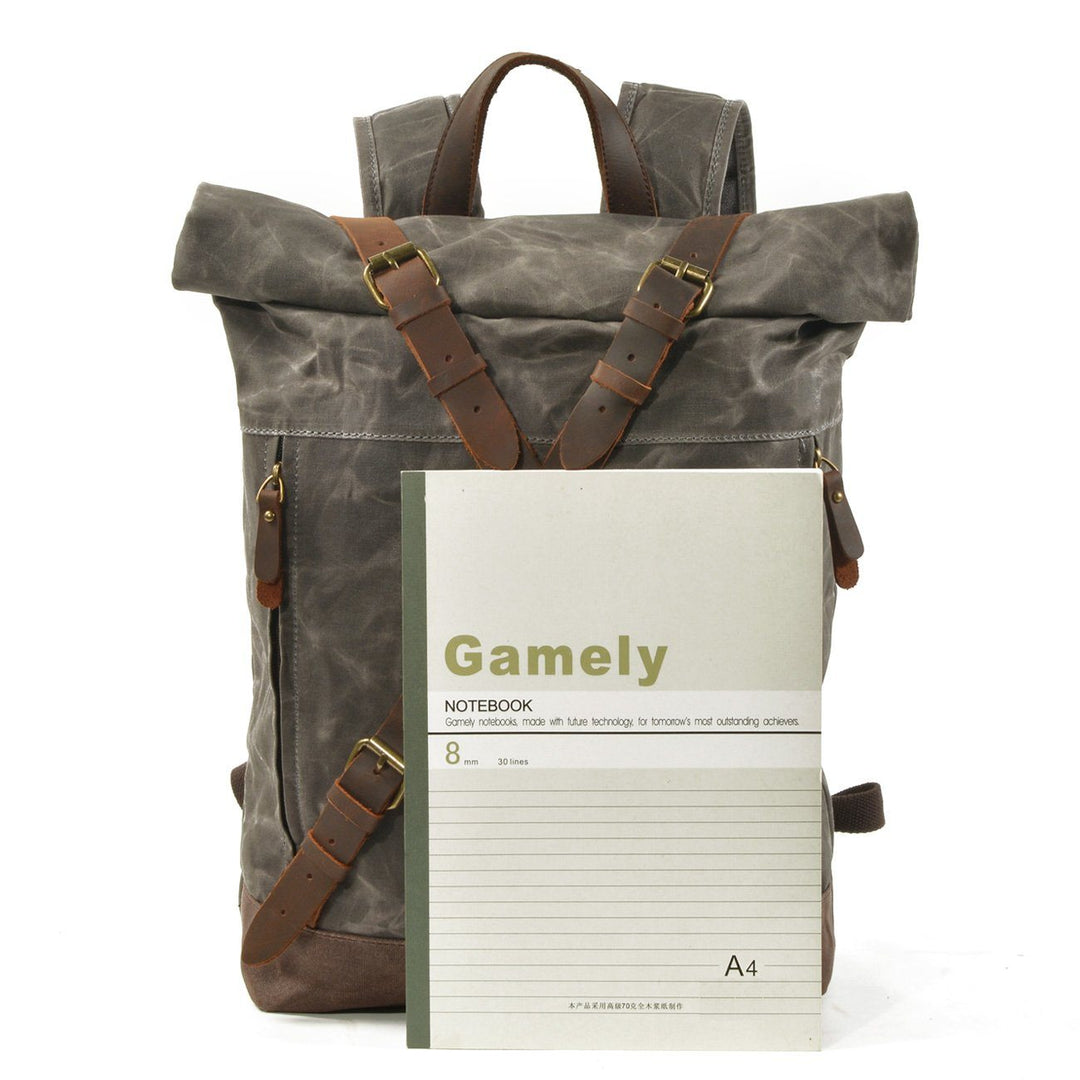 Oslo rucksack used for everyday school and travel, capacity demonstration with notebooks