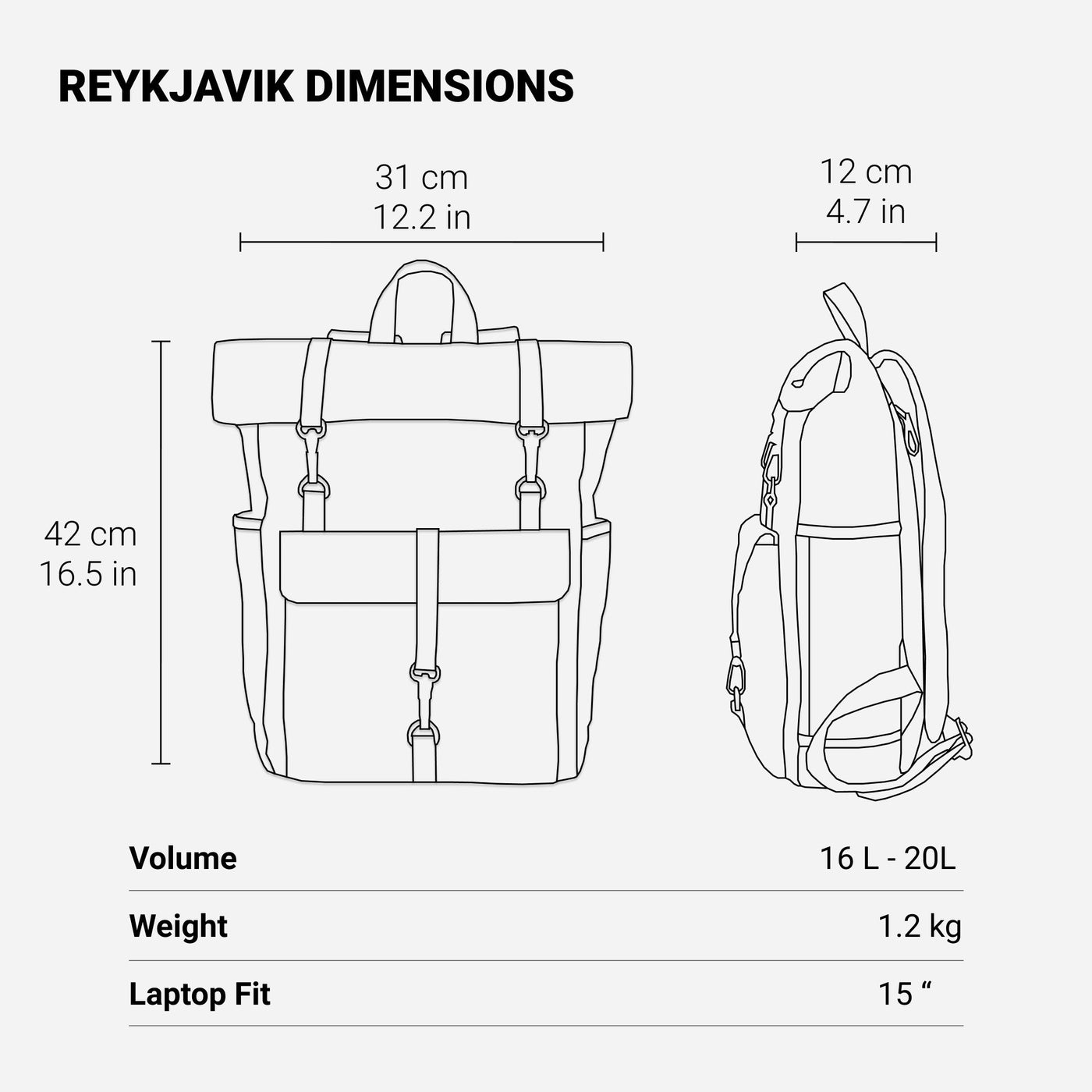 reykjavik backpack dimensions