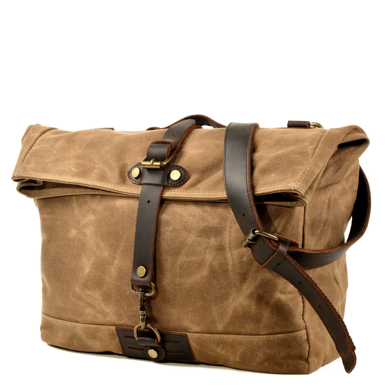 Waxed Canvas Roll Top Tote Bag / Office Bag With Luggage Handle Attachment  Leather Handles and Shoulder Strap 