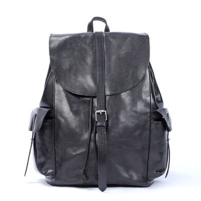 small black leather backpack, genuine leather, walter