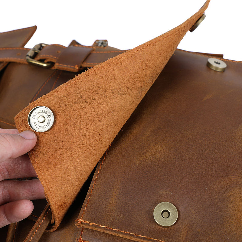 small brown leather backpack