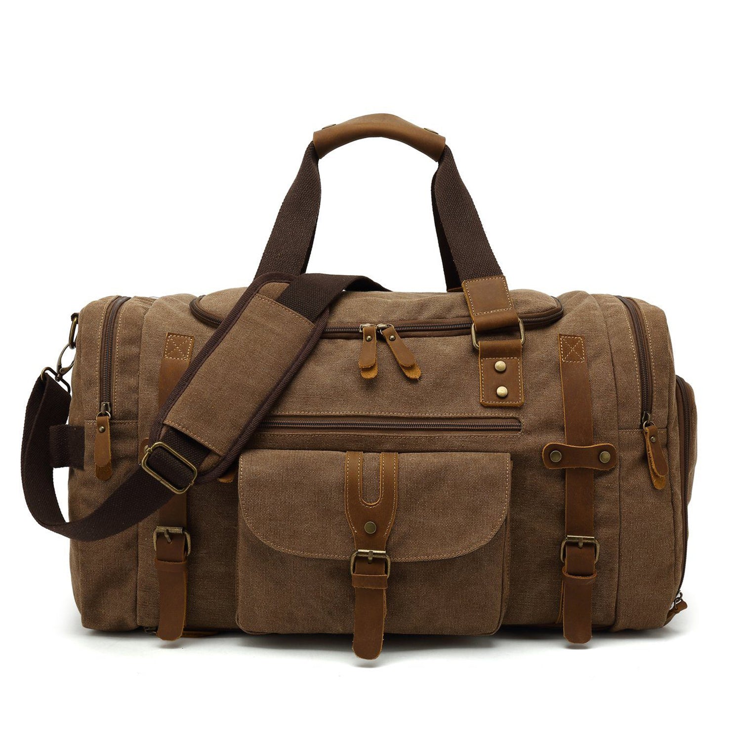 khaki small duffel bag