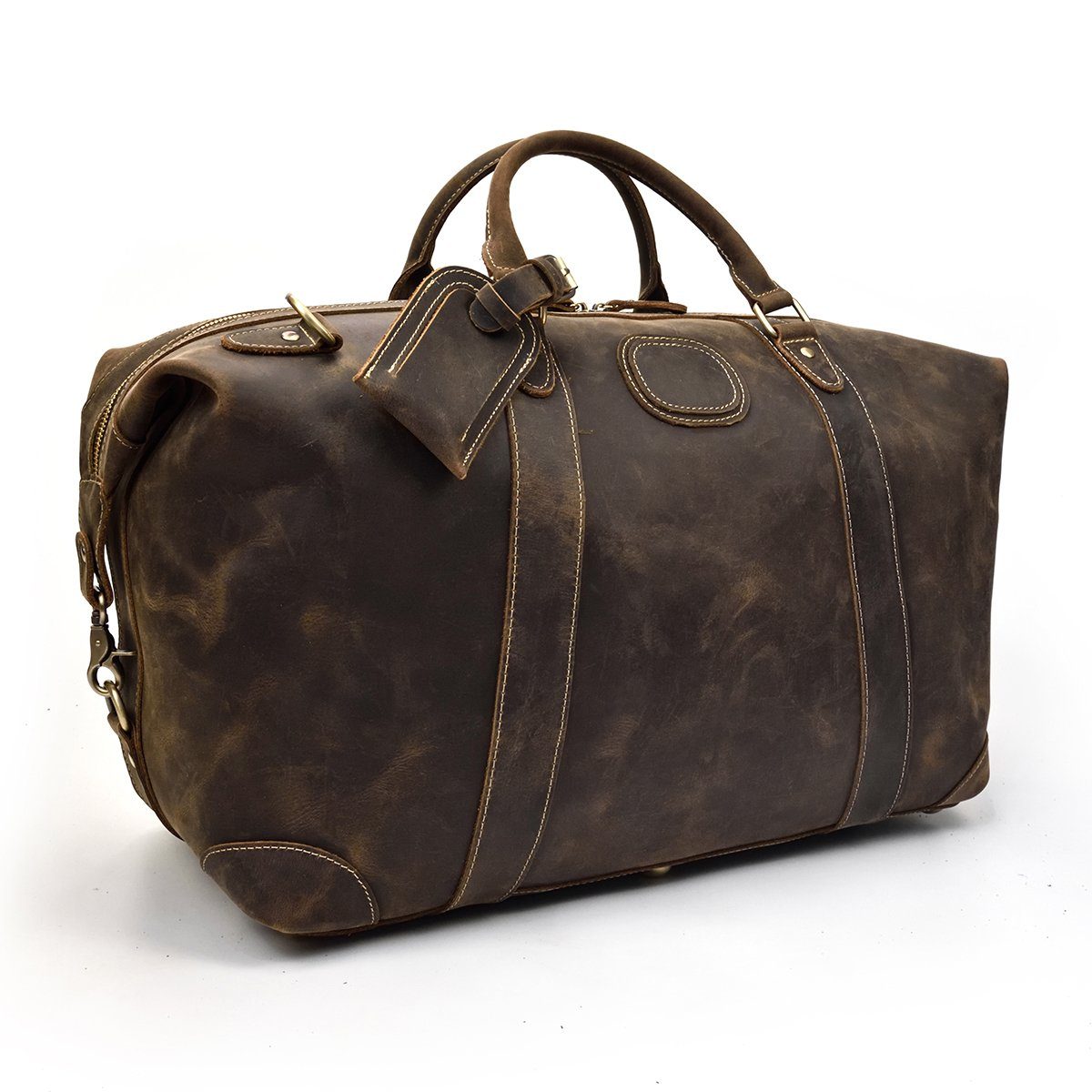 small leather holdall bag