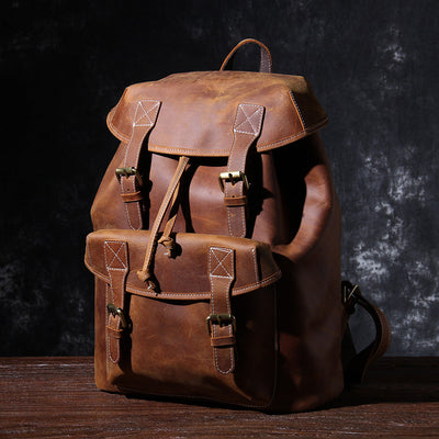 small leather knapsack